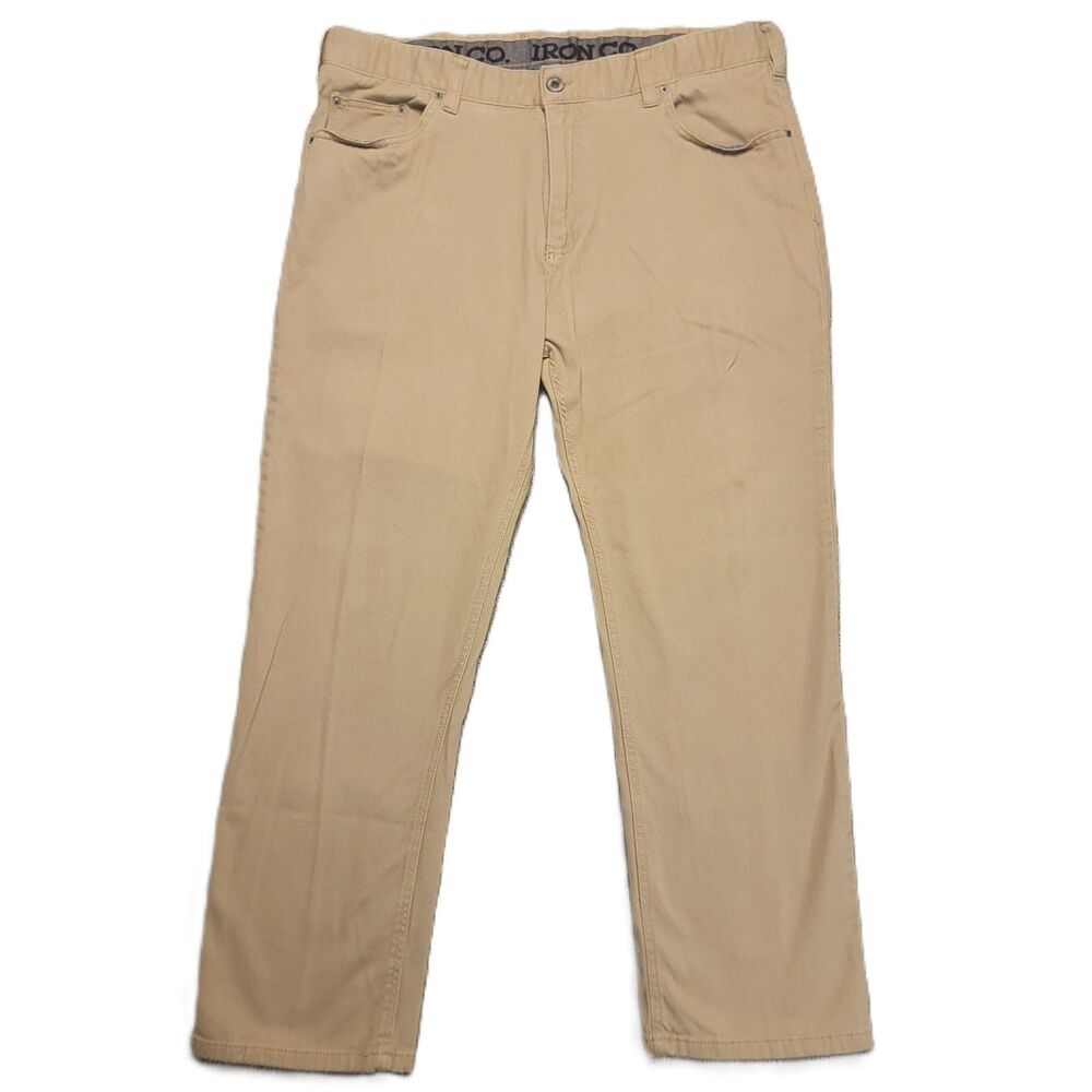 Iron Co. Mens 38x30  Pants Khaki Straight Leg Flat Front Chino Stretch Casual